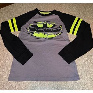 Batman ~ Long Sleeve T-shirt ~ Black & Gray ~ Boys SZ 10/ 12 ~ Like New
